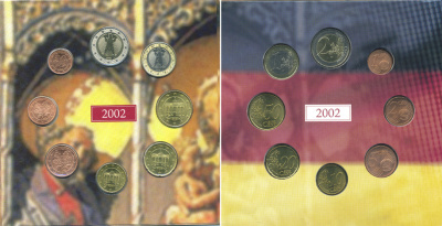 ФРГ набор из 3 евронаборов по 8 монет 2002-2004 Буква J, Гамбург, оригинальный официальный набор из трех евронаборов, в картонном буклете    UNC  7-6-1-05