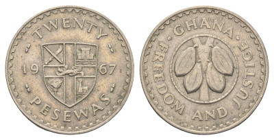 Гана 20 песев 1967 KM 17 медно-никель 4667-542