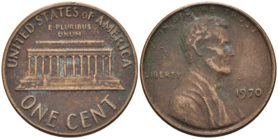 США 1 цент 1970 Линкольн KM 201 медь цинк 4115-856