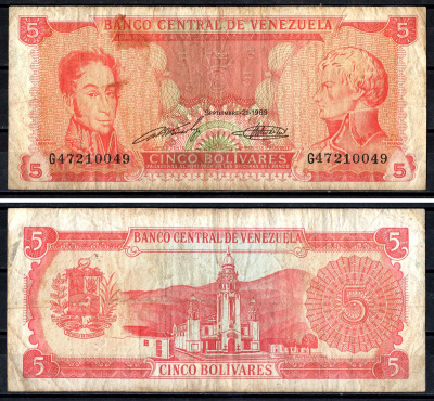 Венесуэла 5 боливаров 1989 Pick 70a бумага 3295-10-2-1