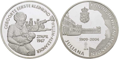 НИДЕРЛАНДЫ МЕДАЛЬ ND СЕРИЯ ЮЛИАНА КОРОЛЕВА НИДЕРЛАНДОВ (1909-2004), РОЖДЕНИЕ ПЕРВОГО ВНУКА, ВИЛЛЕМА АЛЕКСАНДРА 27 АПРЕЛЯ 1967, ДИАМЕТР 38 ММ., ВЕС 25 ГР. серебро PROOF 1076-8-62