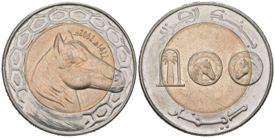 Алжир 100 динаров 2002 KM 132 биметалл UNC 4619-314