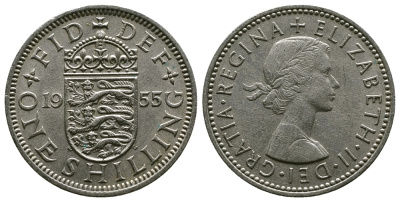 Великобритания 1 шиллинг 1955 Елизавета II (1952-2022), Английский герб KM 904, Spink 4147 медно-никель 4384-257