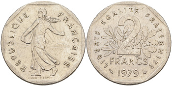 Франция 2 франка 1979 сеятель KM 942.1, Le Franc 272.3 никель 63-255