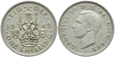 Великобритания 1 шиллинг 1949 Георг VI (1936-1952), Шотландский герб KM 877, Spink 4109 медно-никель 4395-1216