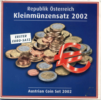 Австрия евронабор из 8 монет 2002 в буклете биметалл UNC 1-6-4-71