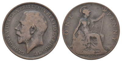 Великобритания 1 пенни 1913 Георг V (1910-1936) KM 810, Spink 4051 бронза 4661-523