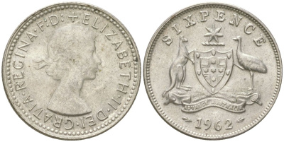Австралия 6 пенсов 1962 Елизавета II (1952-2022) KM 58 серебро 4623-311