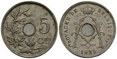 Бельгия 5 сантимов 1925 Belgique, Альберт I (1909-1934) KM 66 медно-никель 4173-542