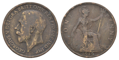 Великобритания 1 пенни 1919 Георг V (1910-1936) KM 810, Spink 4051 бронза 4661-626