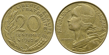 Франция 20 сантимов 1982 тип Марианна KM 930 медь алюминий никель 3461-244