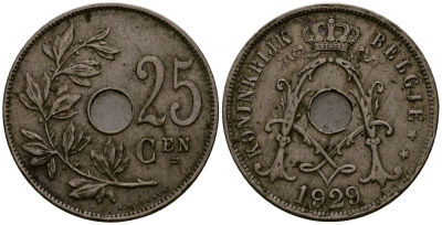 Бельгия 25 сантимов 1929 Belgie, Альберт I (1909-1934) KM 69 медно-никель 4403-725