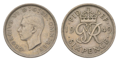Великобритания 6 пенсов 1949 Георг VI (1936-1952) KM 875, Spink 4110 медно-никель 4627-823