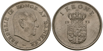 Дания 1 крона 1971 Фредерик IX (1947-1972) KM 852 медно-никель 4176-521