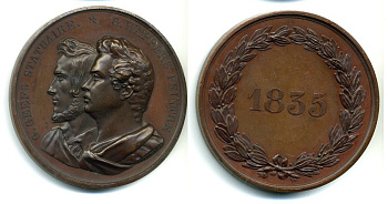 БЕЛЬГИЯ МЕДАЛЬ 1835 Г. ГИФС И Г. ВАППЕРС, бронза 1072-3-12