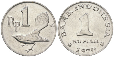 Индонезия 1 рупия 1970 птичка мухоловка KM 20 алюминий UNC 106-423