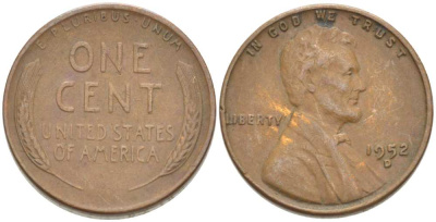 США 1 ЦЕНТ 1952 D, ЛИНКОЛЬН KM А132 медь цинк 218-245