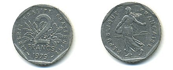 Франция 2 франка 1979 сеятель KM 942.1, Le Franc 272.3 никель 54-1957