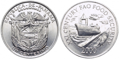 Панама 1 сентесимо 2000 FAO - корабли KM 132 алюминий UNC M49-16