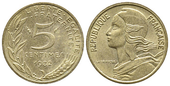 Франция 5 сантимов 1982 тип Марианна KM 933 медь алюминий никель 4679-965
