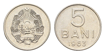 Румыния 5 бань (бани) 1963 KM 89 сталь плакировнная никелем UNC 4659-1063
