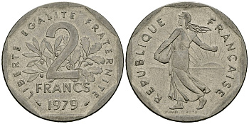 Франция 2 франка 1979 сеятель KM 942.1, Le Franc 272.3 никель 4120-415