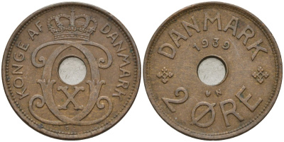 Дания 2 эре 1939 Кристиан X (1912-1947) KM 827 бронза 4147-537