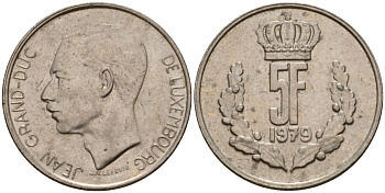 Люксембург 5 франков 1979 Великий герцог Жан (1964-1999) KM 56 медно-никель 4599-1214