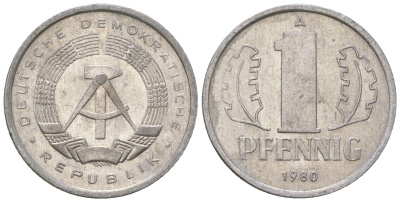 ГДР 1 пфенниг 1980 А KM 8.2 алюминий 4623-351