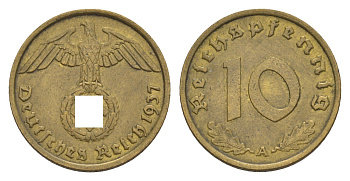 Германия 10 рейхспфеннигов 1937 A KM 92, J. 364 алюминиевая бронза 4615-152