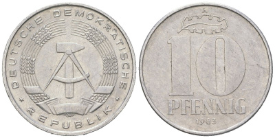 ГДР 10 пфеннигов 1983 A KM 10 алюминий 201-1061