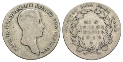 Пруссия 1 рейхсталер 1814 A, Фридрих Вильгельм III (1797-1840) KM 387, Daveenport 756, AKS 11 серебро 1523-831