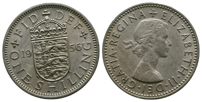 Великобритания 1 шиллинг 1956 Елизавета II (1952-2022), Английский герб KM 904, Spink 4147 медно-никель 4384-331