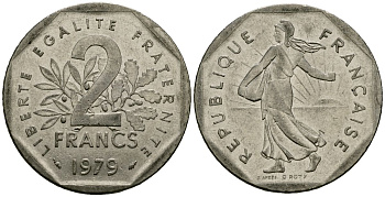 Франция 2 франка 1979 сеятель KM 942.1, Le Franc 272.3 никель 4120-416