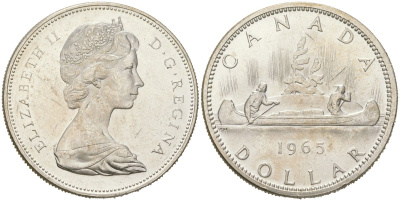 Канада 1 доллар 1965 KM 64.1 серебро aUNC 00-1067-2-62