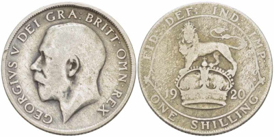 Великобритания 1 шиллинг 1920 Георг V (1910-1936) KM 816a, Spink 4023 серебро 108-1111