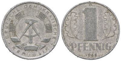 ГДР 1 пфенниг 1965 A KM 8.1 алюминий 206-1258