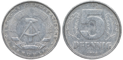 ГДР 5 пфеннигов 1972 A KM 9.1 алюминий 62-236