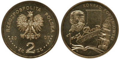 Польша 2 злотых 2007 150 лет со дня рождения Конрада Коженёвского (1857-1924) KM 591 нордик UNC 4676-451
