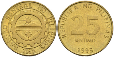 Филиппины 25 сентимо 1995 KM 271 латунь 4178-218