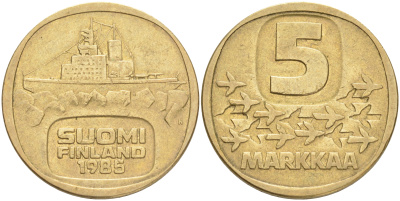 Финляндия 5 марок 1985 N, ледокол "URHO" KM 57 алюминиевая бронза 4556-941