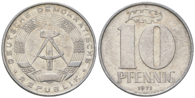 ГДР 10 пфеннигов 1971 А KM 10 алюминий 3459-632