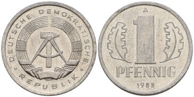 ГДР 1 пфенниг 1983 A KM 8.2 алюминий 188-663