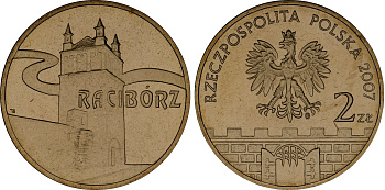 Польша 2 злотых 2007 MW, серия польские города, Рацибуж (Raciborz) KM 619 нордик UNC 4676-444