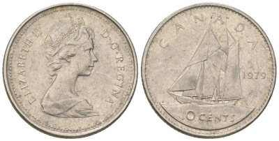 Канада 10 центов 1979 Елизавета II (1952-2022), парусник KM 77 никель 4617-936