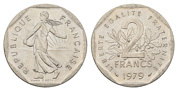 Франция 2 франка 1979 сеятель KM 942.1, Le Franc 272.3 никель UNC 4673-1146