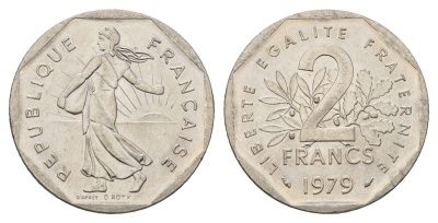 Франция 2 франка 1979 сеятель KM 942.1, Le Franc 272.3 никель UNC 4673-1146