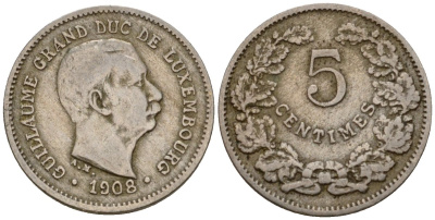 Люксембург 5 сантимов 1908 Вильгельм IV (1905-1912) KM 26 медно-никель 4602-348