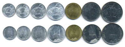 Ватикан набор из 7 монет 1966 Павел VI (1963-1978), шепард (пастух) KM 84, 85, 86, 87, 88, 89, 90   UNC N4-12