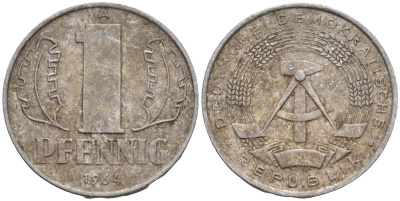 ГДР 1 пфеннииг 1964 A KM 8.1 алюминий 4596-546